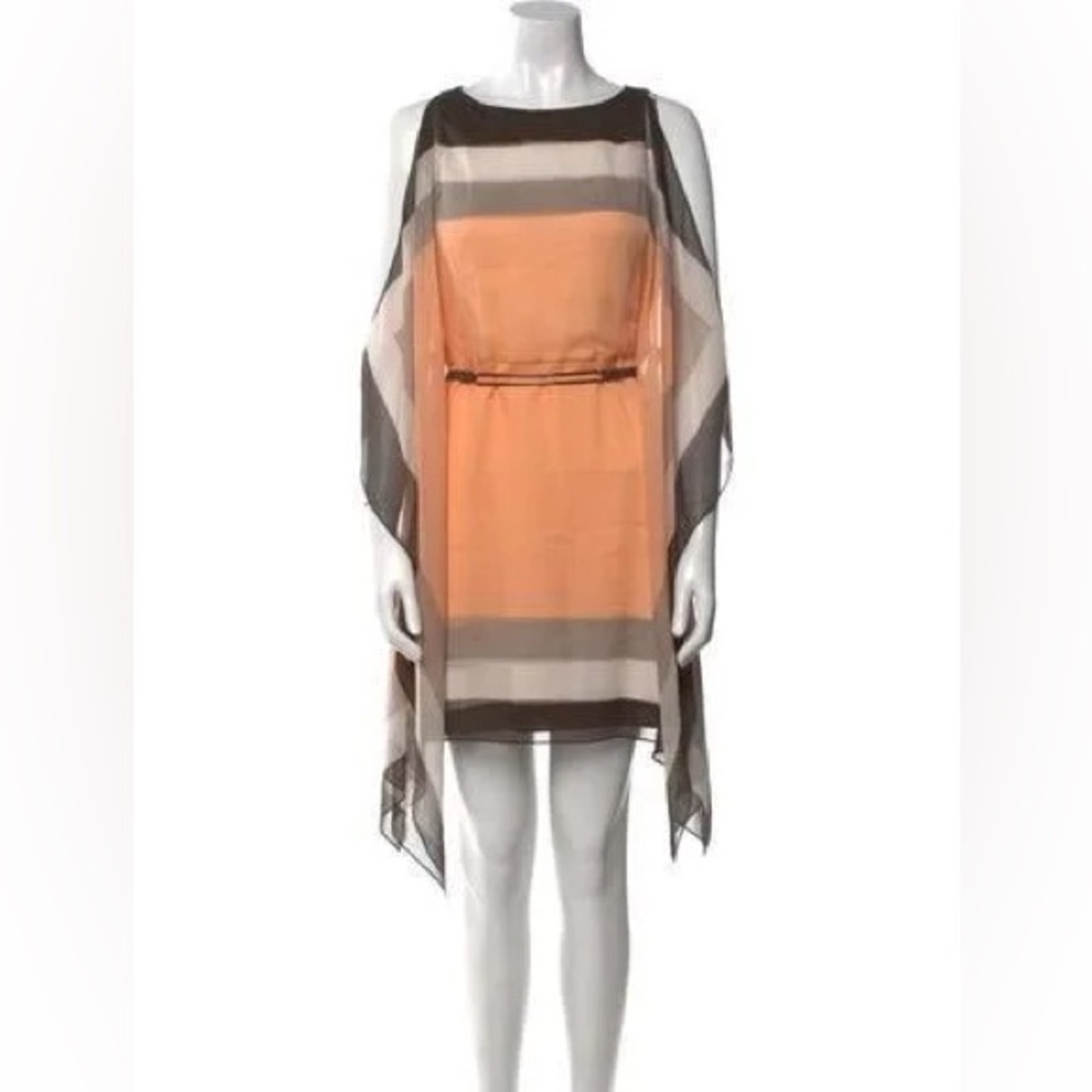 Halston Heritage Asymmetrical Orange and Brown Dress Size 2